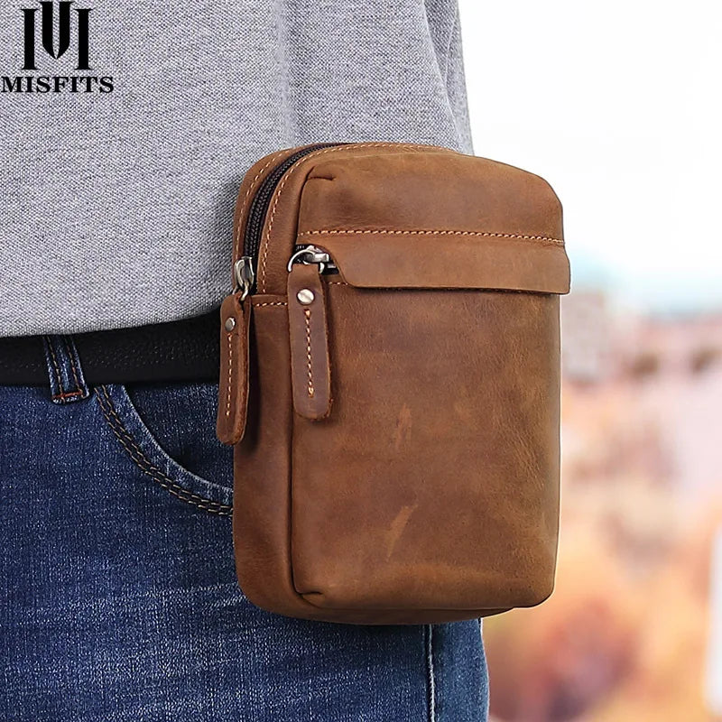 Leather Men's Waist Bag Retro First Layer Cowhide Bags for Men Shoulder Handbag Fashion Travel Cross Body Bag Male Chestbags Vedee