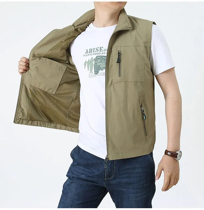 Men's Outdoor Summer Work Vest Spring Multi-pockets Tactical Waistcoat Large Size M-6XL Man Hiking Fishing Sleeveless Jackets Vedee