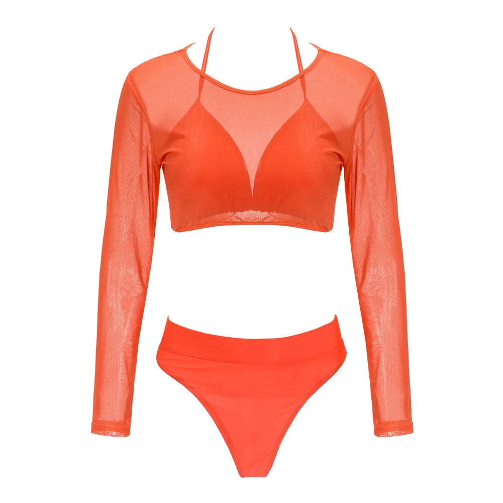 Sexy Swimwear Women's 2023 Push Up Bikini Set Three-Piece Swimsuit Bandage Bathing Suit Beachwear Triangle Brazilian Bikini Vedee