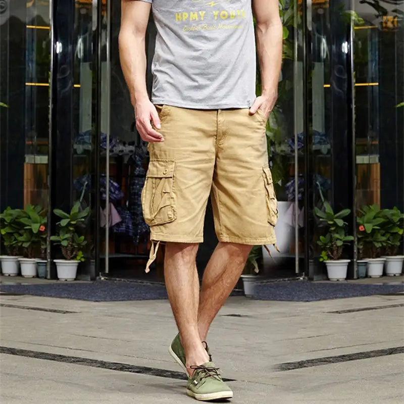 2024 Summer Men's Baggy Multi Pocket Military Cargo Shorts Male Cotton Khaki Mens Tactical Shorts Short Pants 29-44 No Belt Vedee