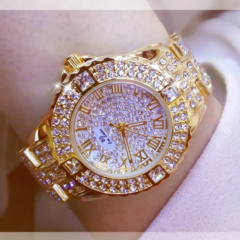 Women Watches Diamond Gold Watch Ladies Wrist Watches Luxury Brand Rhinestone Women's Bracelet Watches Female Relogio Feminino Vedee