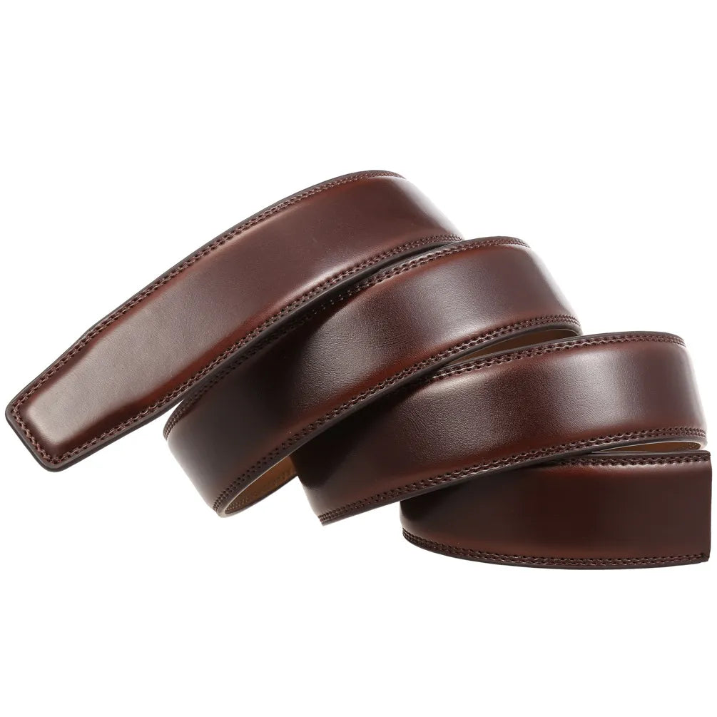 3.0cm 3.1cm High Quality Cow genuine leather mens belt no buckle cowhide strap for male ratchet automatic buckle belts Vedee