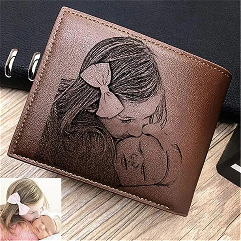 Personalized Wallets Men High Quality PU Leather for Him Engraved Wallets Men Short Purse Custom Photo Wallet Luxury Men Gift Vedee