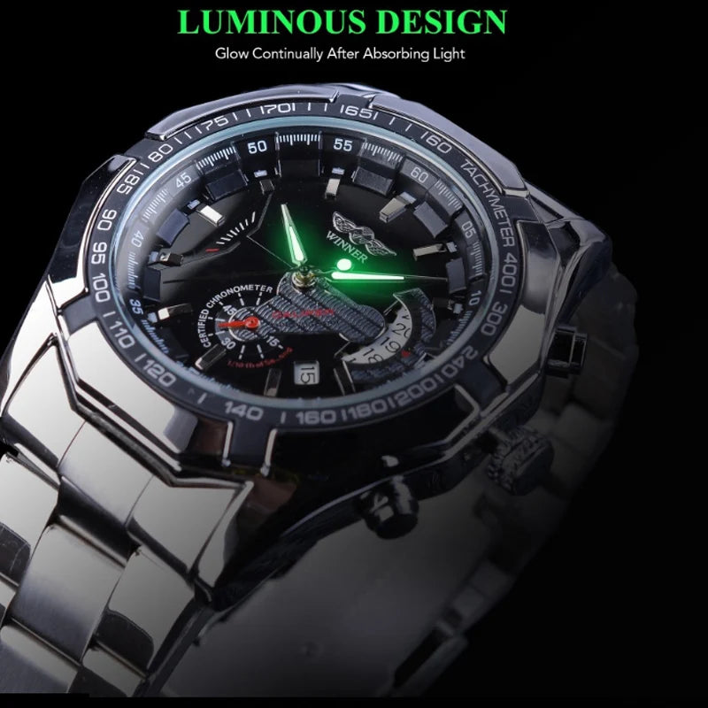 Men's Steel Band Hollowed Out Automatic Mechanical Watch Men's Waterproof Calendar Watch Luminous Sports Leisure Student Table Vedee