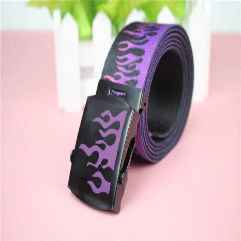 New Style Flame Print Men Women Unisex Plain Webbing Belts High Quality Nylon Belts Fashion Men's Jeans Waist Belt Longer 160cm Vedee