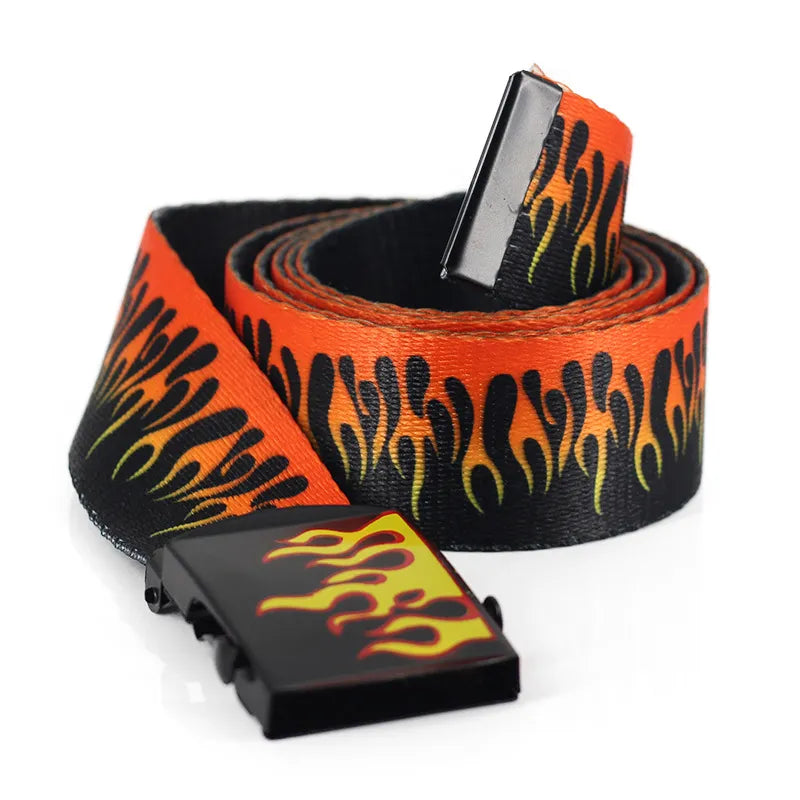 New Style Flame Print Men Women Unisex Plain Webbing Belts High Quality Nylon Belts Fashion Men's Jeans Waist Belt Longer 160cm Vedee