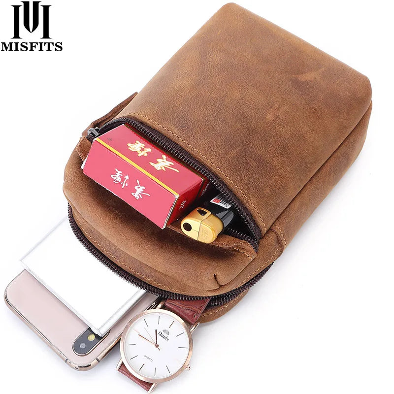 Leather Men's Waist Bag Retro First Layer Cowhide Bags for Men Shoulder Handbag Fashion Travel Cross Body Bag Male Chestbags Vedee