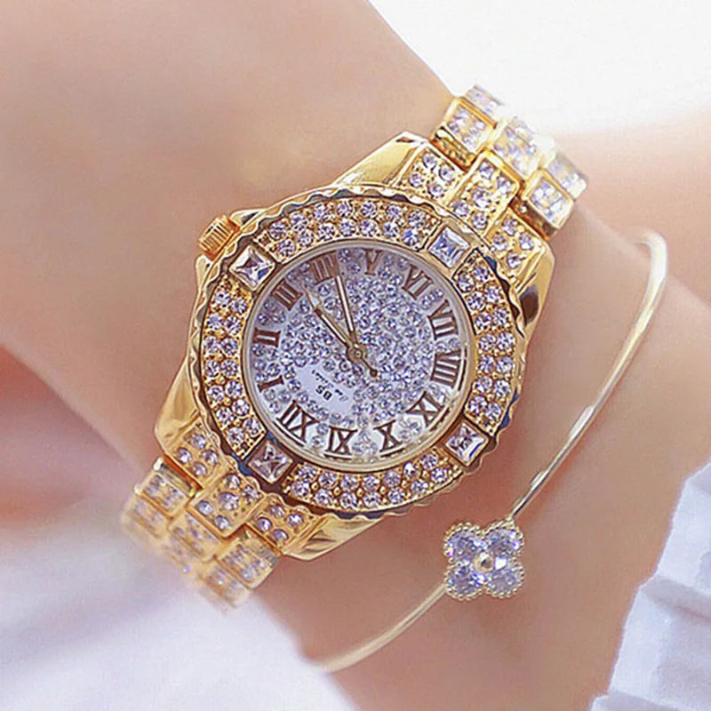 Women Watches Diamond Gold Watch Ladies Wrist Watches Luxury Brand Rhinestone Women's Bracelet Watches Female Relogio Feminino Vedee