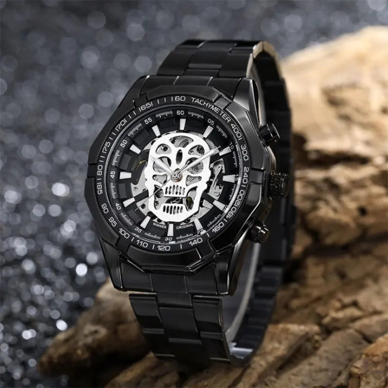 Fashion Trend Skull Hollow Out Automatic Mechanical Watch Steel Strip Luminous Men's Watch Student Sports Watch Vedee