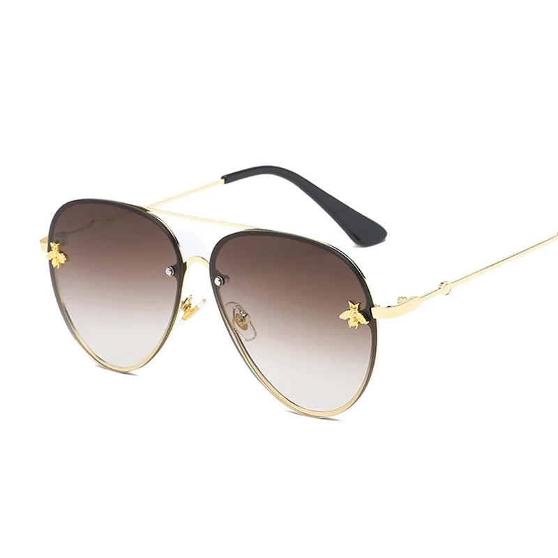 Vintage Pink Aviation Sunglasses Woman Luxury Fashion Brand Sun Glasses Male Female Metal Gradient Mirror Rimless Oculos De Sol Vedee