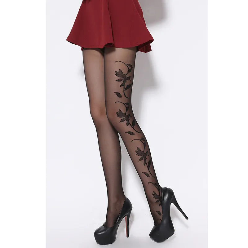 20 Denier Ultra Sheer Summer Black Fashionable and Sexy Woman Pattern Jacquard Core-spun Silk Pantyhose Tights Stocking Vedee