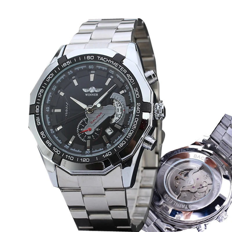 Men's Steel Band Hollowed Out Automatic Mechanical Watch Men's Waterproof Calendar Watch Luminous Sports Leisure Student Table Vedee