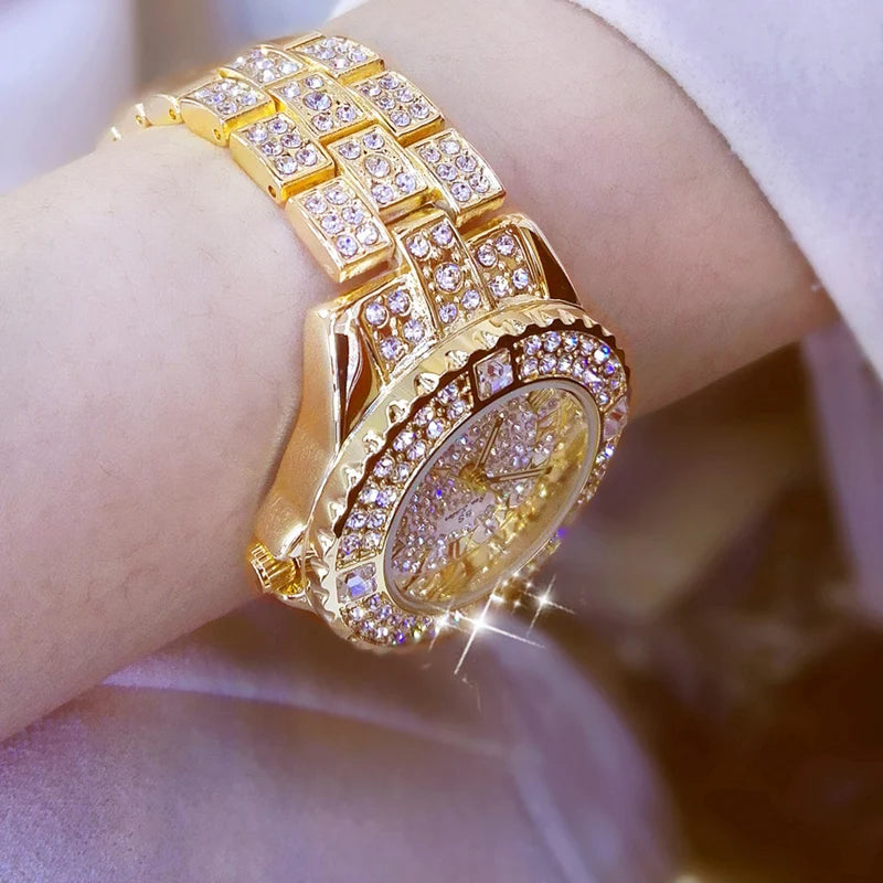 Women Watches Diamond Gold Watch Ladies Wrist Watches Luxury Brand Rhinestone Women's Bracelet Watches Female Relogio Feminino Vedee