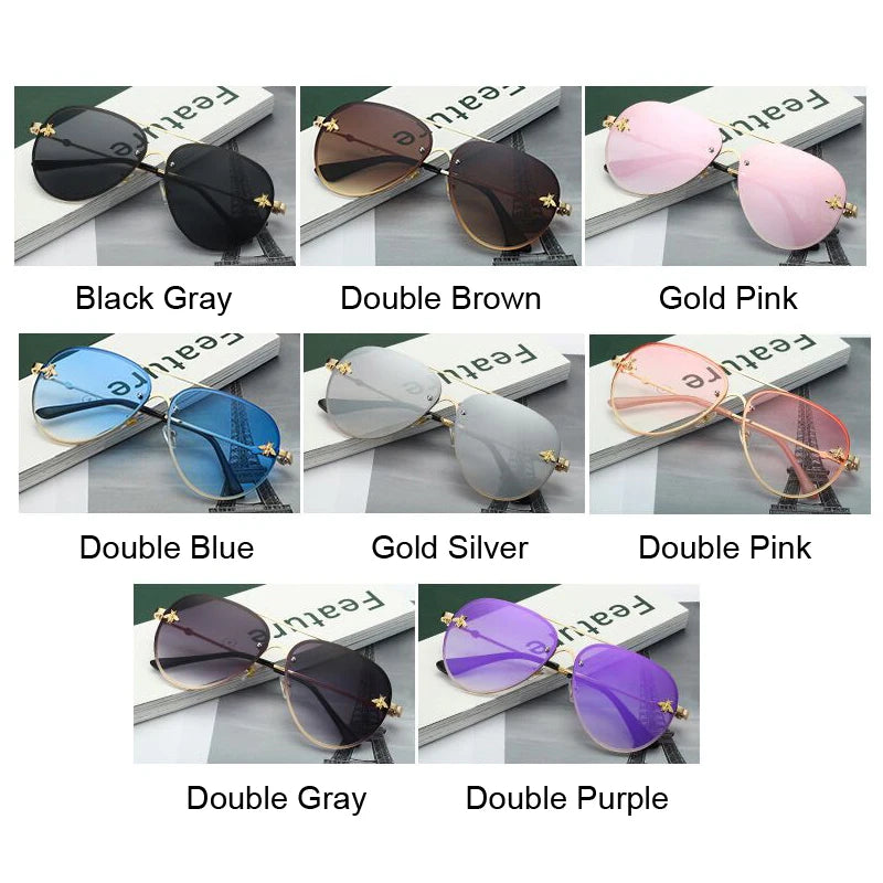 Vintage Pink Aviation Sunglasses Woman Luxury Fashion Brand Sun Glasses Male Female Metal Gradient Mirror Rimless Oculos De Sol Vedee