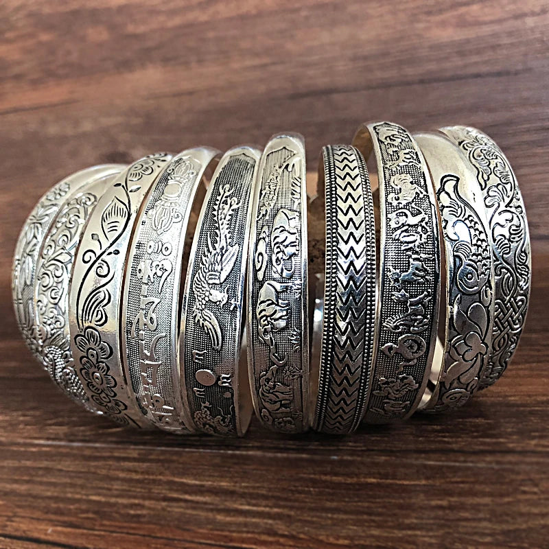 Yumfeel Wholesale Tibetan Silver Bracelet Antique Silver Cuff Bracelet  10pcs/lot free shipping Vedee