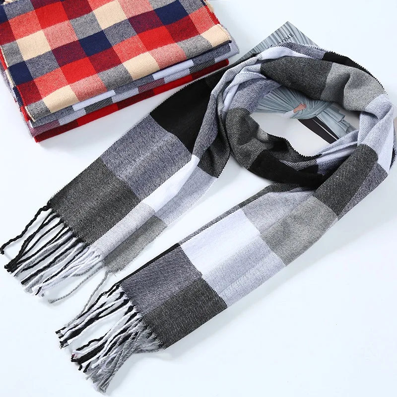 Winter Men Scarf Plaid Stripe Shawl Male Casual Business Brand Designer Official Muffler Cashmere Scarves Women's Thermal Shawl Vedee