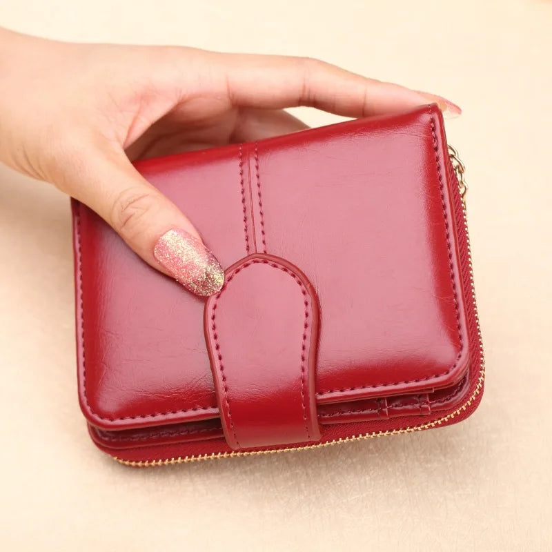 Hot Sale Wallet Short Wallet PU Women's Purse Zipper&Button Purse Red Small Wallet Coin Pocket Cartera Vedee