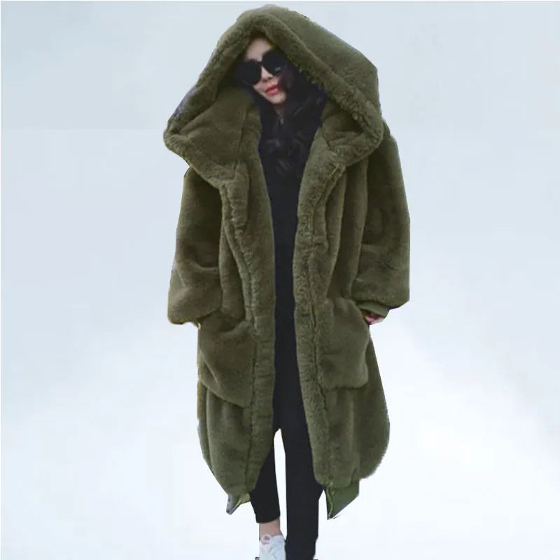 Oversized Winter Faux Fur Coat Women Parka Long Warm Faux Fur Jacket Coats Hoodies Loose Winter Coat Outwear Casaco Feminino Vedee