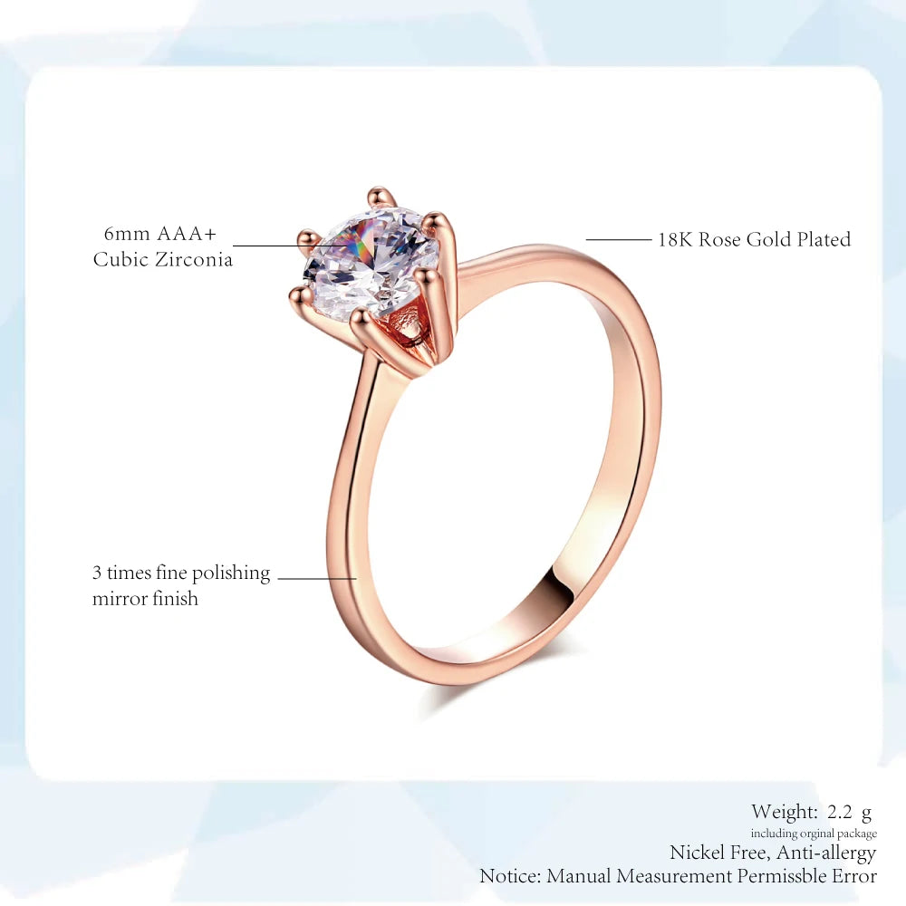 ZHOUYANG Wedding Ring For Women Rose Gold Color Six Claw Cubic Zirconia Round Cut 1 Carat 6mm Fashion Jewelry R013 R014 Vedee