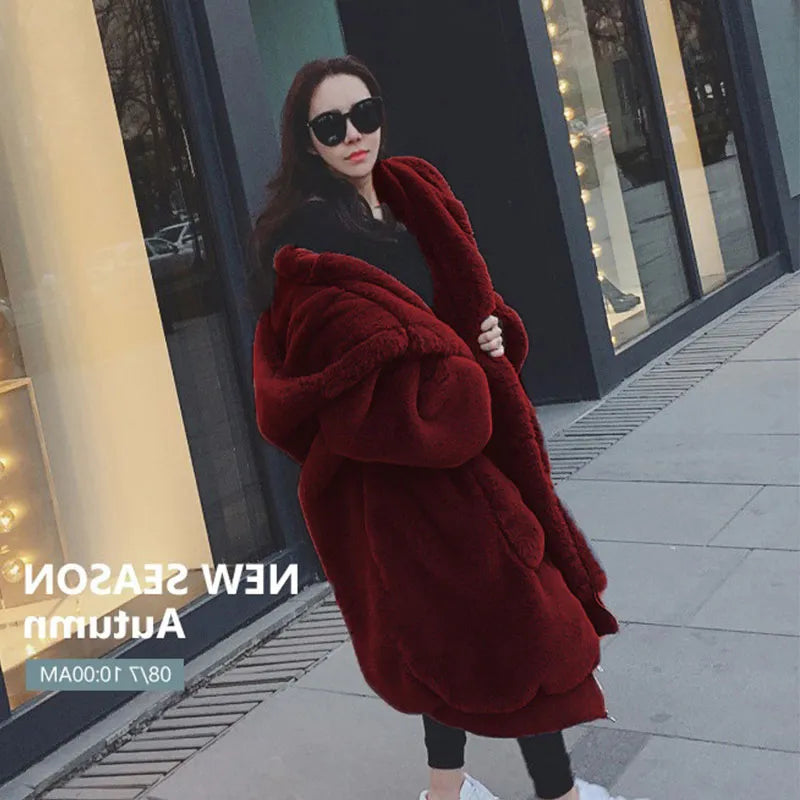 Oversized Winter Faux Fur Coat Women Parka Long Warm Faux Fur Jacket Coats Hoodies Loose Winter Coat Outwear Casaco Feminino Vedee