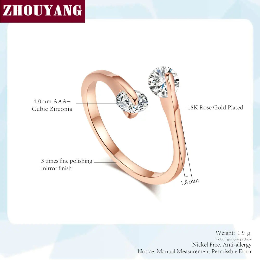 ZHOUYANG Engagement Wedding Ring For Women Classic Elegant Twin Cubic Zirconia Rose Gold Color Fashion Jewelry Gift ZYR007 Vedee