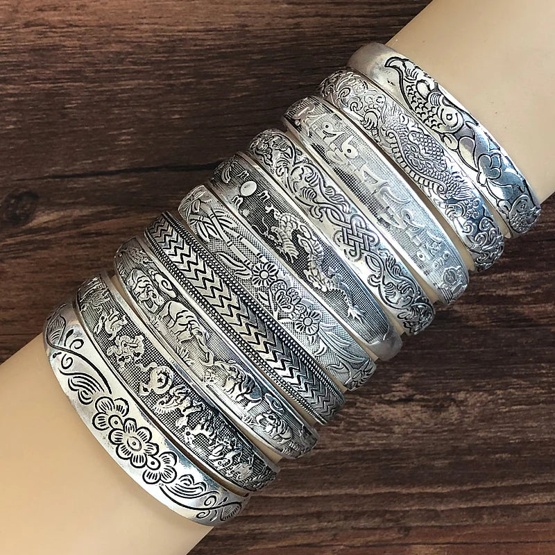 Yumfeel Wholesale Tibetan Silver Bracelet Antique Silver Cuff Bracelet  10pcs/lot free shipping Vedee