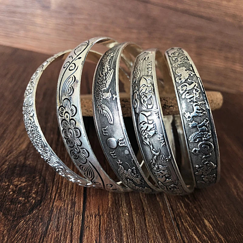 Yumfeel Wholesale Tibetan Silver Bracelet Antique Silver Cuff Bracelet  10pcs/lot free shipping Vedee