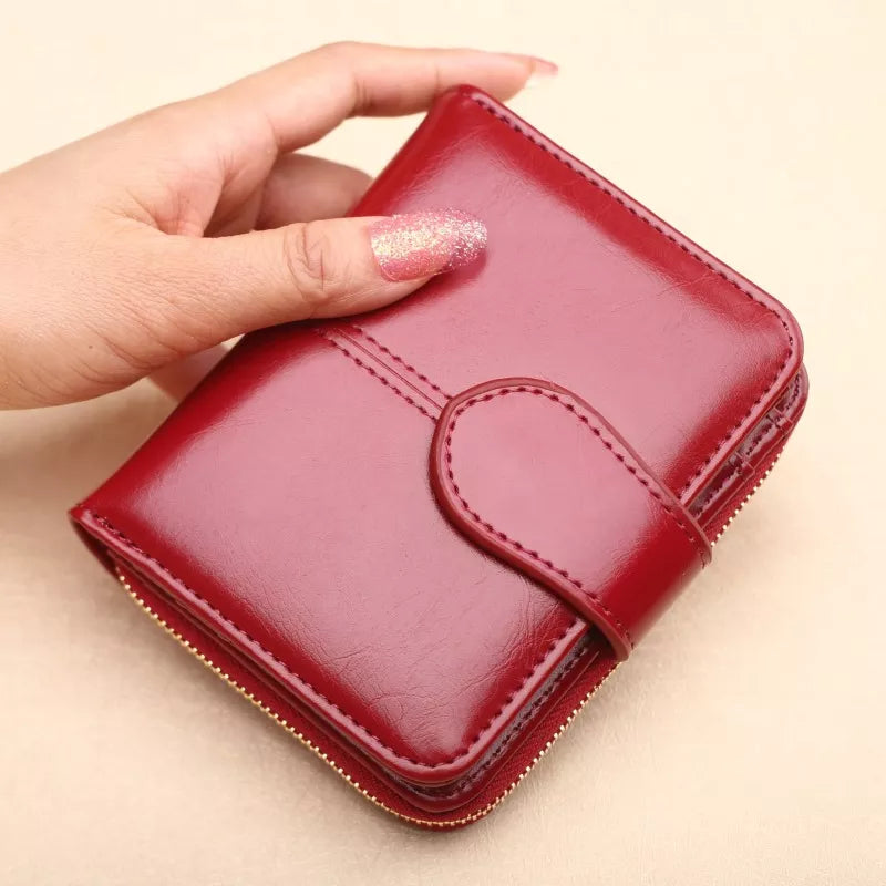 Hot Sale Wallet Short Wallet PU Women's Purse Zipper&Button Purse Red Small Wallet Coin Pocket Cartera Vedee