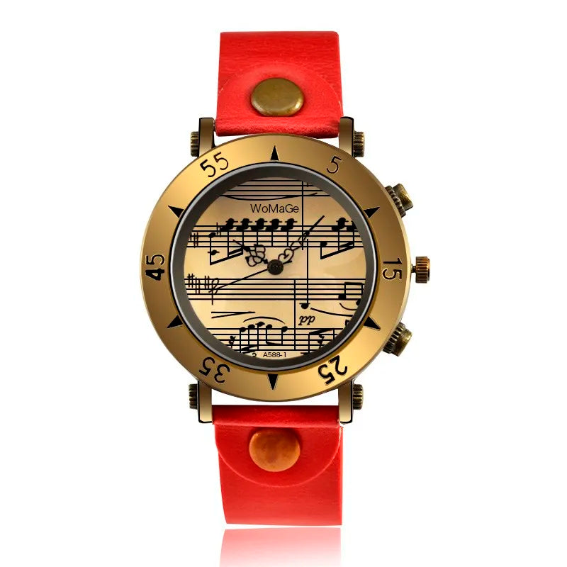 Womage Brand Women Watches Music Watch Fashion Women's Watches Leather Ladies Watch clock bayan kol saati mujer relogio feminino Vedee