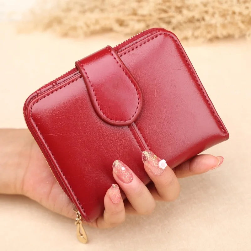 Hot Sale Wallet Short Wallet PU Women's Purse Zipper&Button Purse Red Small Wallet Coin Pocket Cartera Vedee