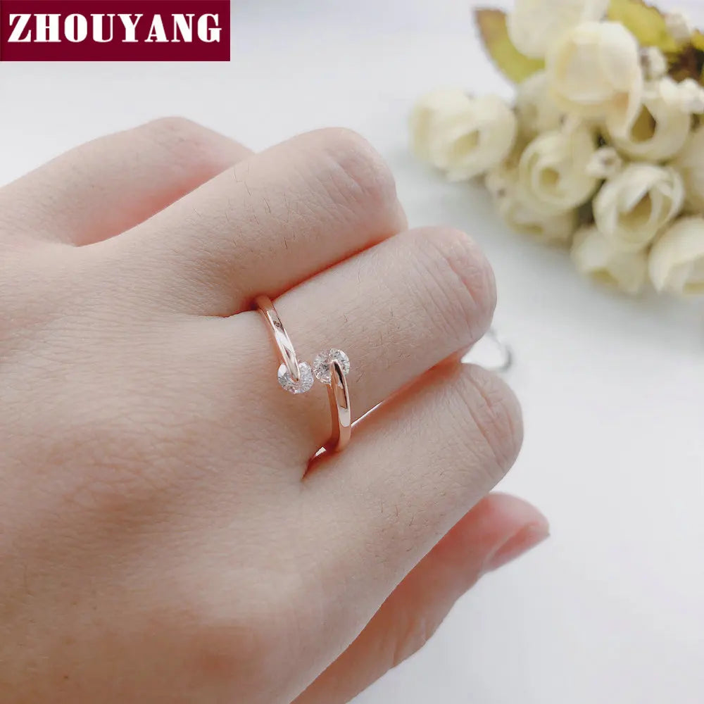 ZHOUYANG Engagement Wedding Ring For Women Classic Elegant Twin Cubic Zirconia Rose Gold Color Fashion Jewelry Gift ZYR007 Vedee