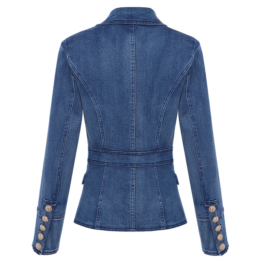 HIGH QUALITY New Fashion 2024 Designer Blazer Women's Metal Lion Buttons Double Breasted Denim Blazer Jacket Outer Coat Vedee