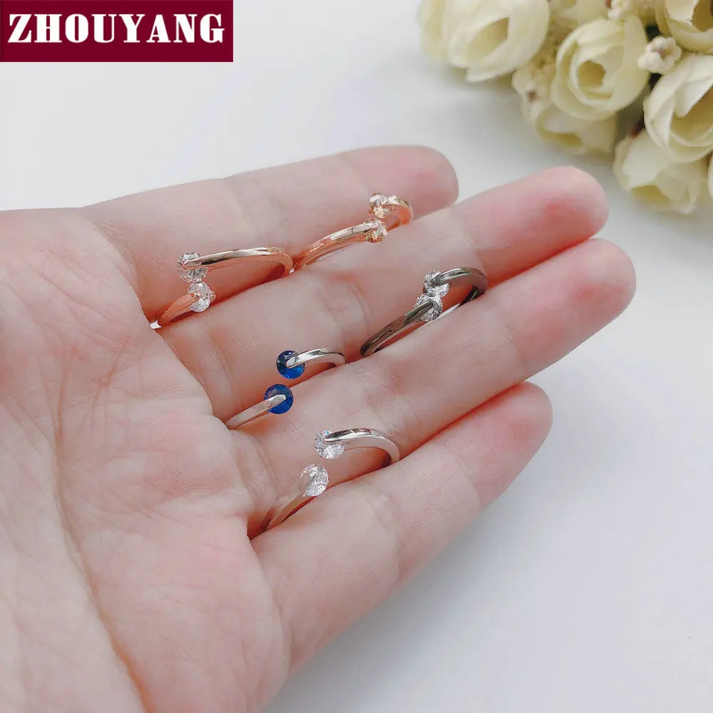 ZHOUYANG Engagement Wedding Ring For Women Classic Elegant Twin Cubic Zirconia Rose Gold Color Fashion Jewelry Gift ZYR007 Vedee