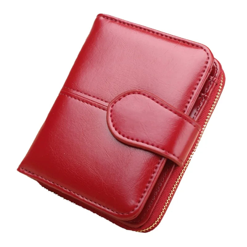 Hot Sale Wallet Short Wallet PU Women's Purse Zipper&Button Purse Red Small Wallet Coin Pocket Cartera Vedee