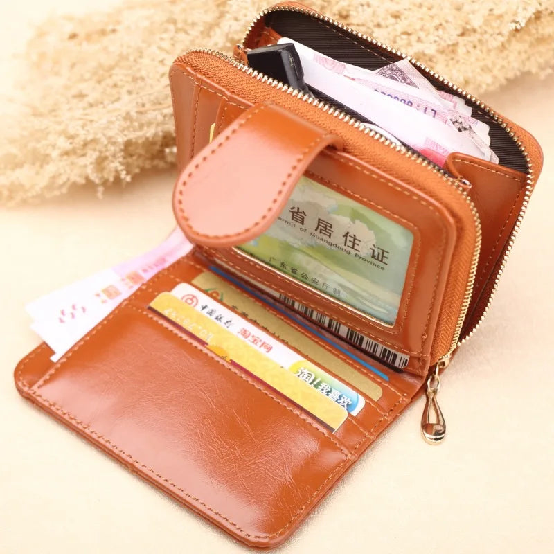 Hot Sale Wallet Short Wallet PU Women's Purse Zipper&Button Purse Red Small Wallet Coin Pocket Cartera Vedee