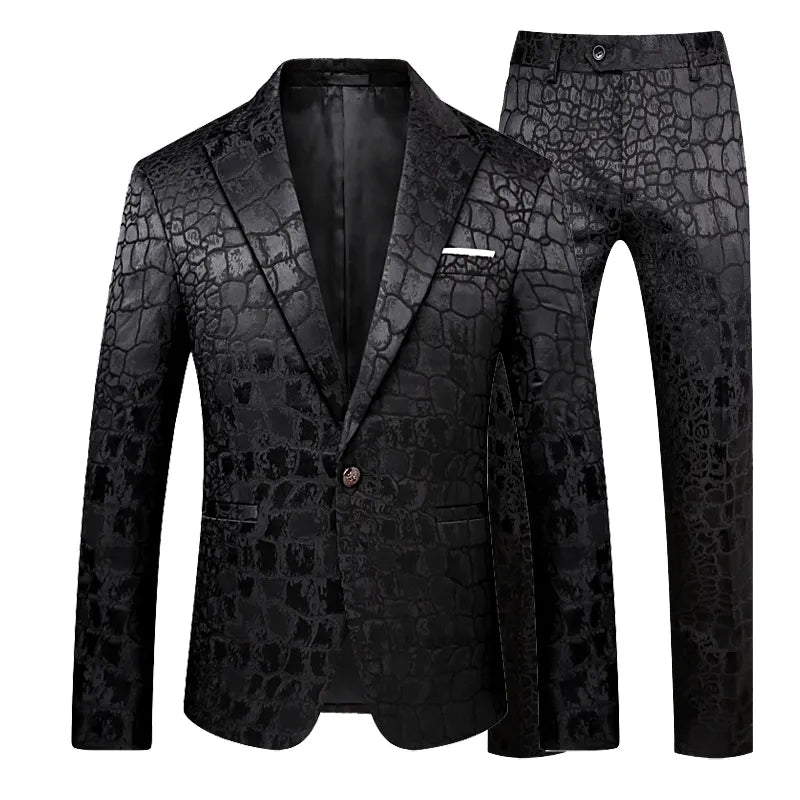 Luxury Jacquard Suit Men Business Banquet Wedding Party Groom Swallowtail Dress Men's Slim Fit Blazers Pants Large Size 6XL Vedee