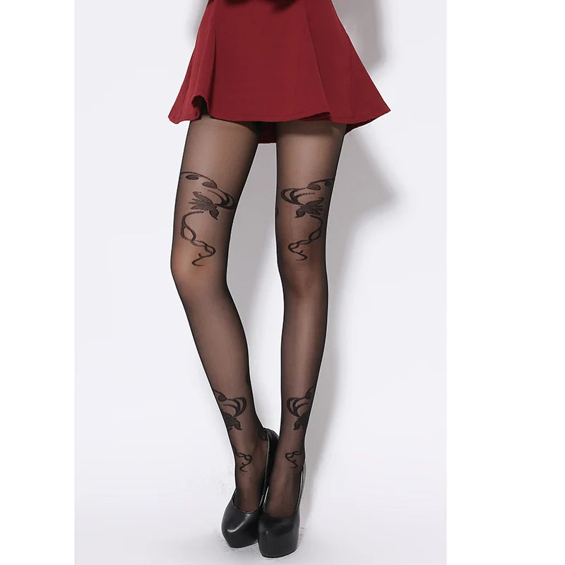 20 Denier Ultra Sheer Summer Black Fashionable and Sexy Woman Pattern Jacquard Core-spun Silk Pantyhose Tights Stocking Vedee