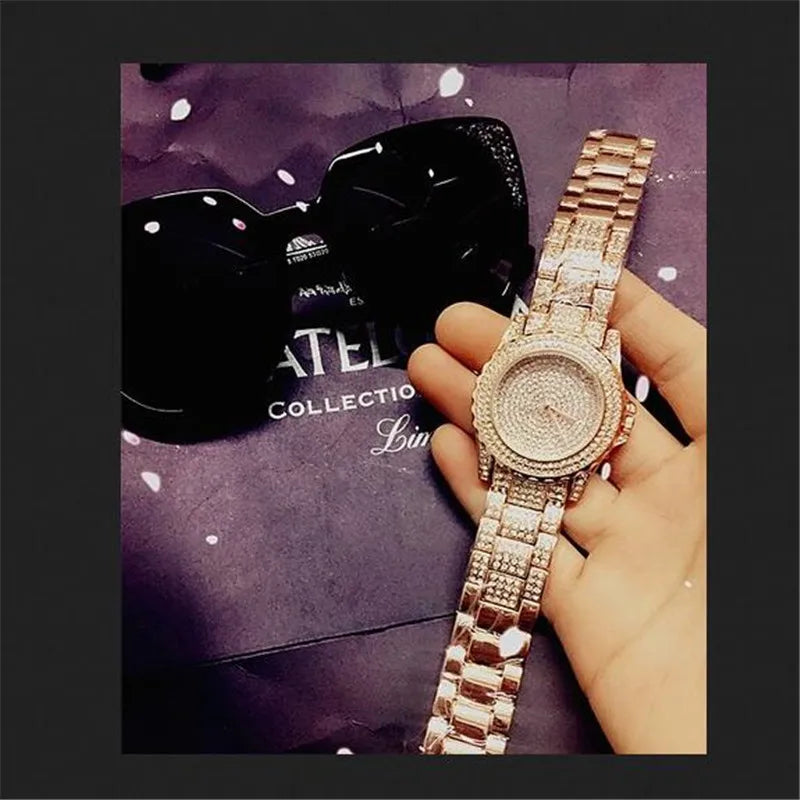 Women's Watches Fashion Bling Casual Ladies Clock Female Quartz Gold Watch Crystal Diamond For Woman montre femme zegarek damski Vedee