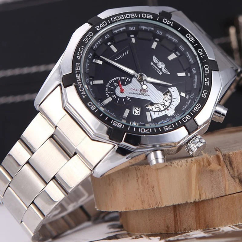 Men's Steel Band Hollowed Out Automatic Mechanical Watch Men's Waterproof Calendar Watch Luminous Sports Leisure Student Table Vedee