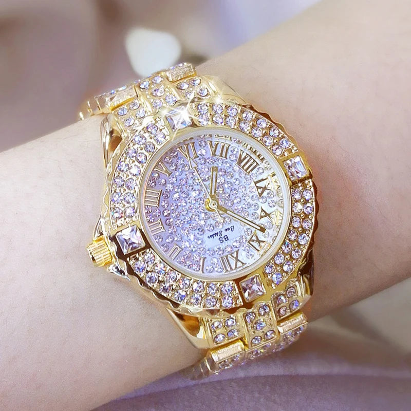 Women Watches Diamond Gold Watch Ladies Wrist Watches Luxury Brand Rhinestone Women's Bracelet Watches Female Relogio Feminino Vedee