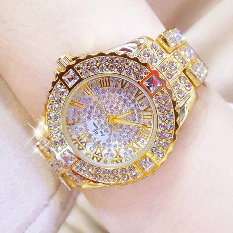 Women Watches Diamond Gold Watch Ladies Wrist Watches Luxury Brand Rhinestone Women's Bracelet Watches Female Relogio Feminino Vedee