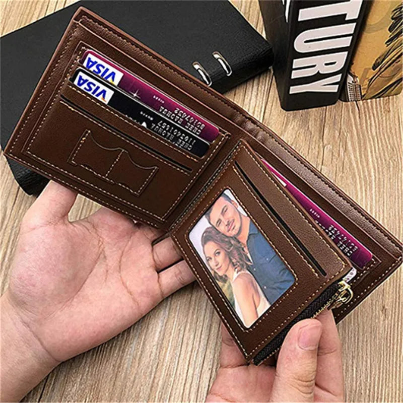 Personalized Wallets Men High Quality PU Leather for Him Engraved Wallets Men Short Purse Custom Photo Wallet Luxury Men Gift Vedee