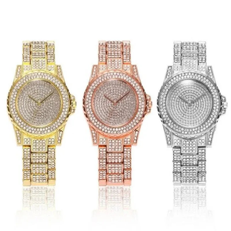 Women's Watches Fashion Bling Casual Ladies Clock Female Quartz Gold Watch Crystal Diamond For Woman montre femme zegarek damski Vedee