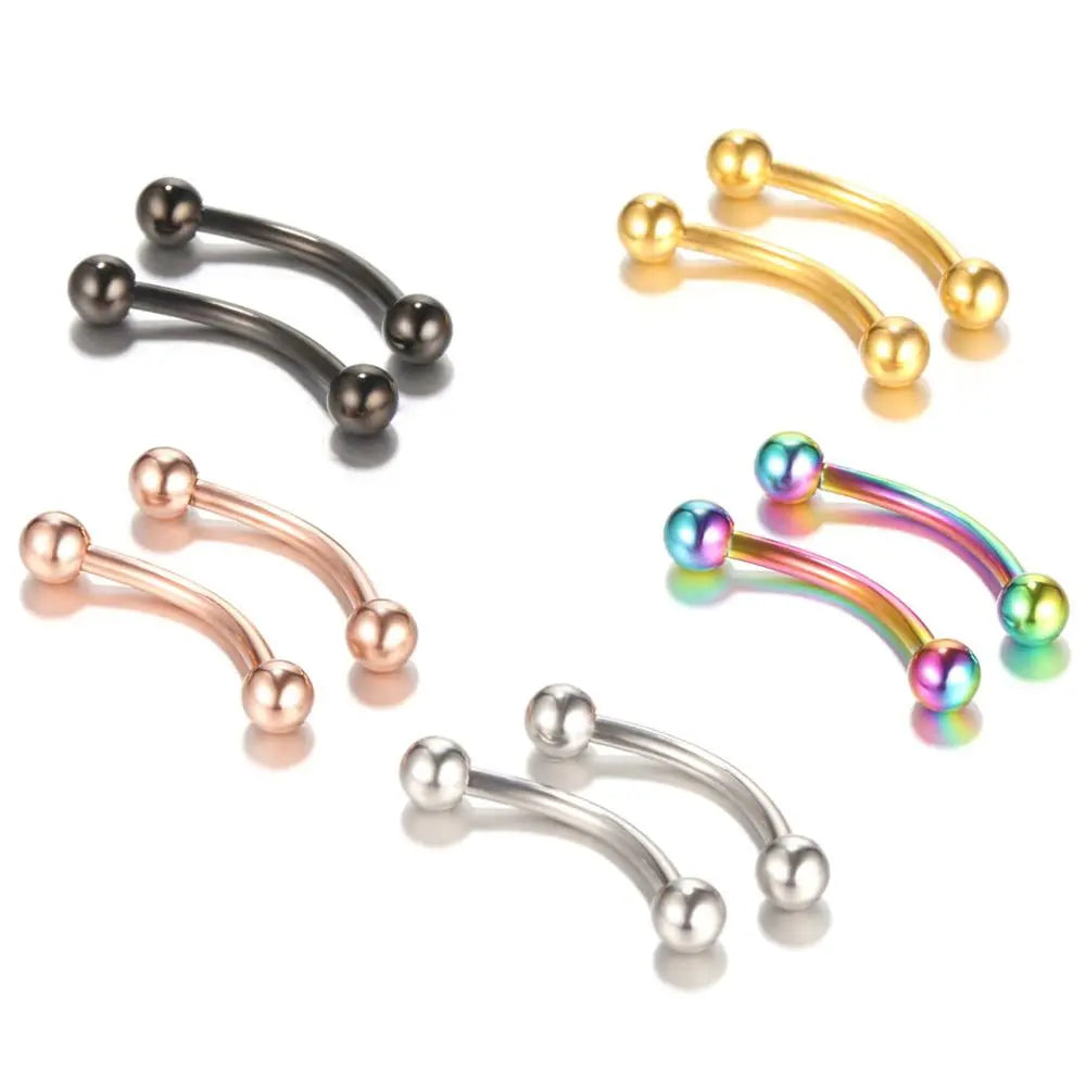 2PCS Stainless Steel 16G Eyebrow Banana Piercing Ring Labret Lip Tongue Piercing Snake Eyes Banana Lengua Rook Tragus Earring Vedee