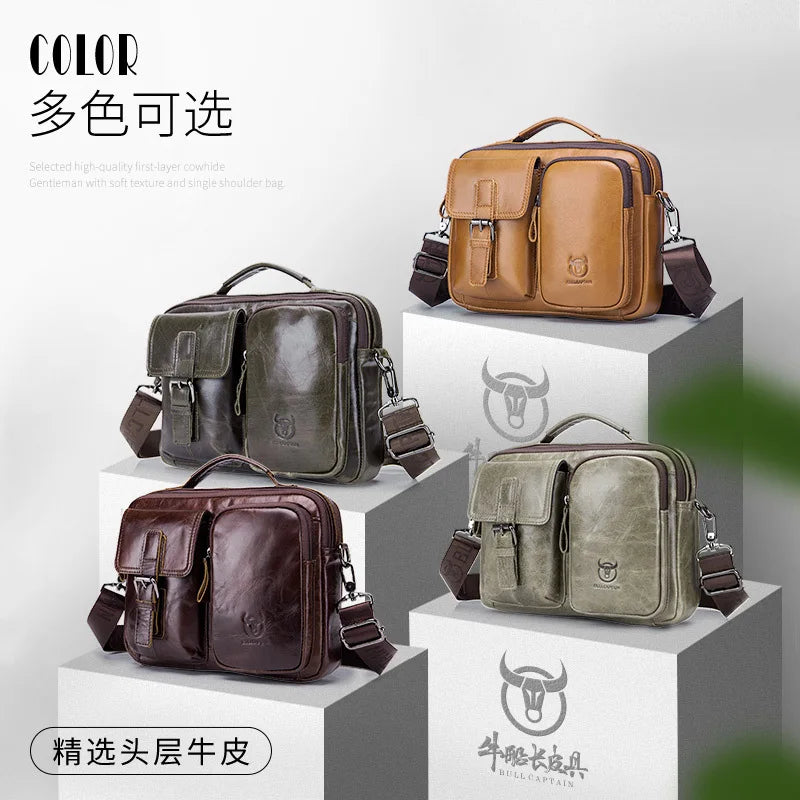 Men's leather one-shoulder messenger retro first layer cowhide bag Vedee