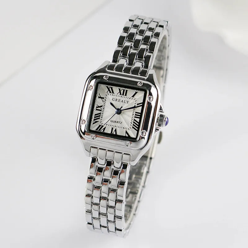 Women's Fashion Square Watches 2021 Brand Ladies Quartz Wristwatch Classic Silver Simple Femme Steel Band Clock Zegarek Damski Vedee