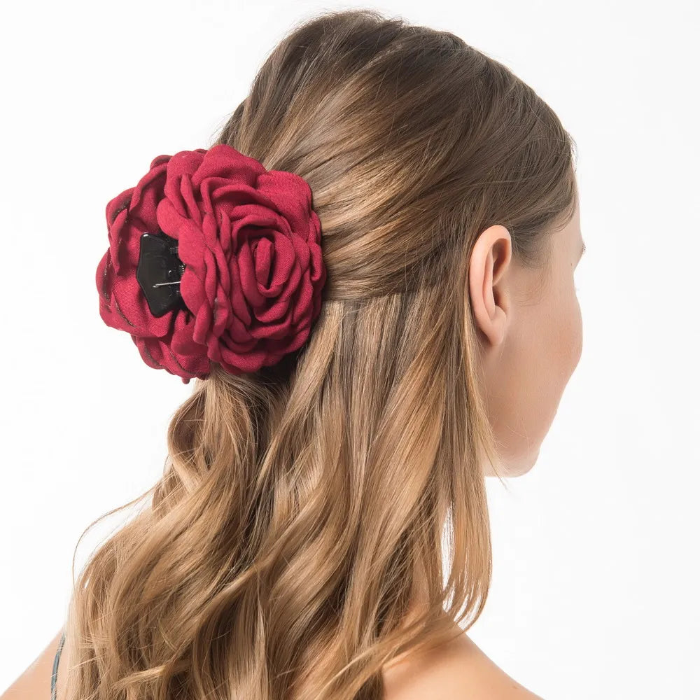 Fabric Rose Flower Hair Claw Clips for Women Girls Hair Clip Barrette Plastic Hair Clamps Headwear Hair Accessories Vedee