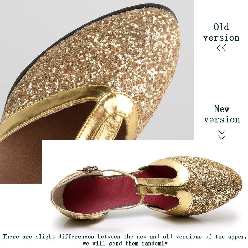 Salsa Dance Shoes Women Latin Dance Shoes Glitter Closed Toe High Heels 5.5cm Ballroom Tango Dancing Shoes Woman Sandals Vedee