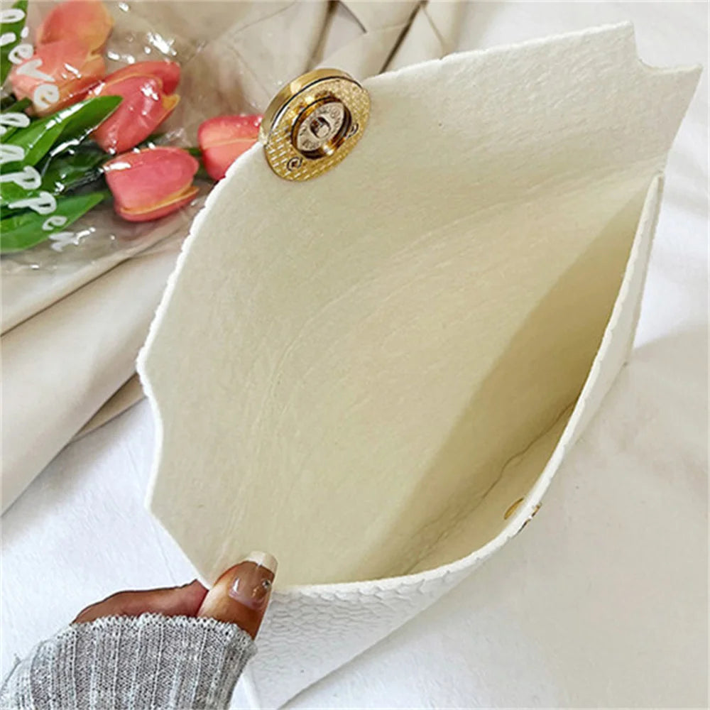 Casual Ladies Clutch Bag 2023 New Minimalism Handheld Envelope Bags Felt Indentation Handbag Solid Color Business Women's Bag Vedee