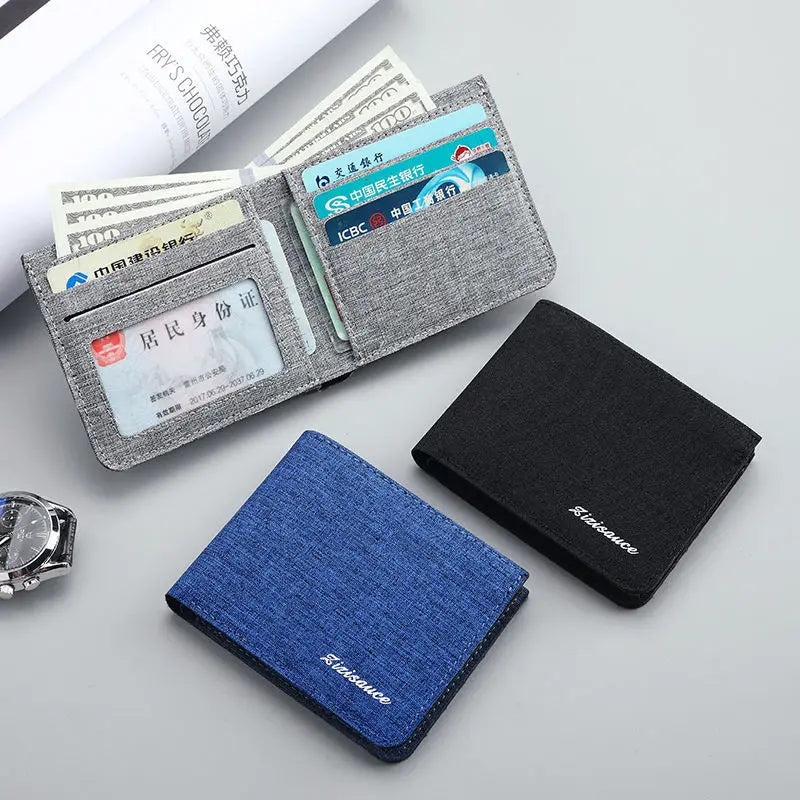 Men'S Black Short Wallet Ultra-Thin Canvas Photo Bank Holder Multi-Card Id Card Large Capacity Money Bag Business Coin Purse New Vedee